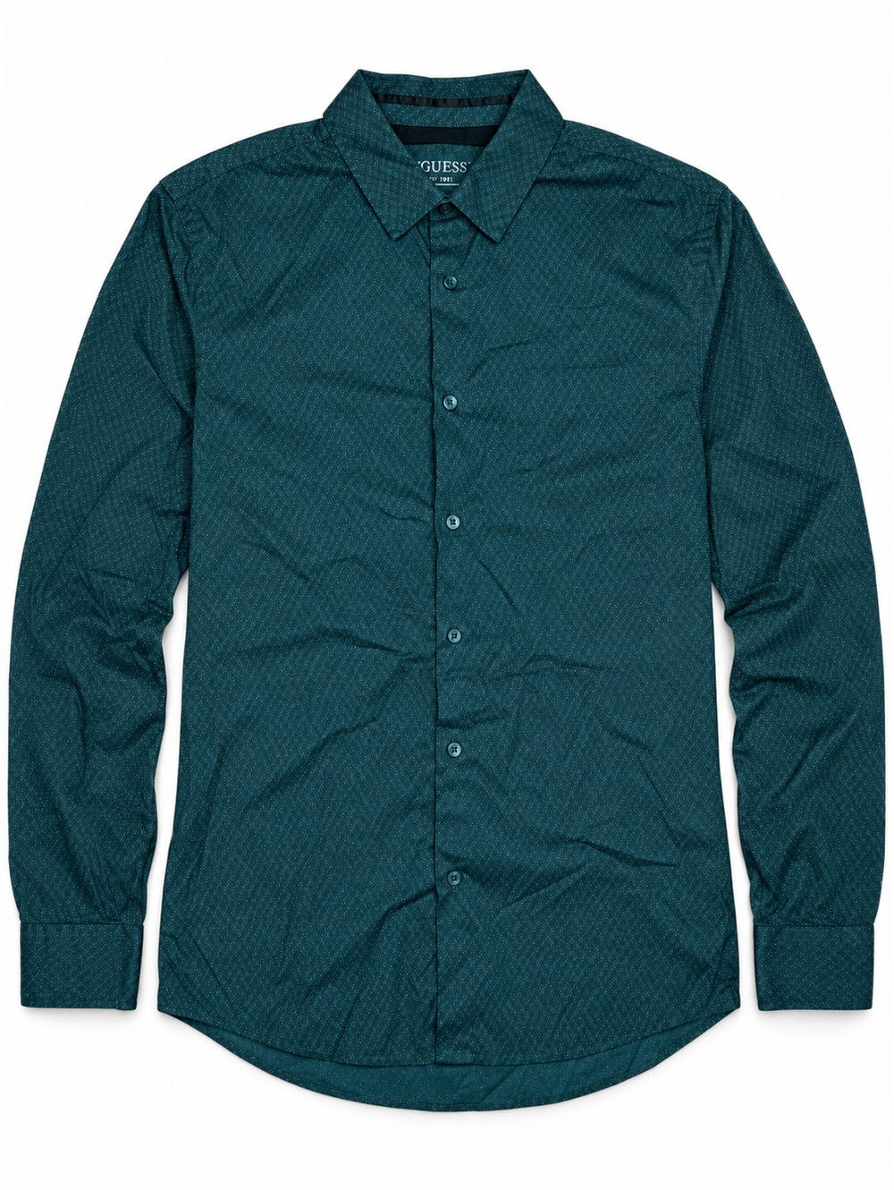 Guess Men's Dark Green Slim Fit Button-Up Shirt M